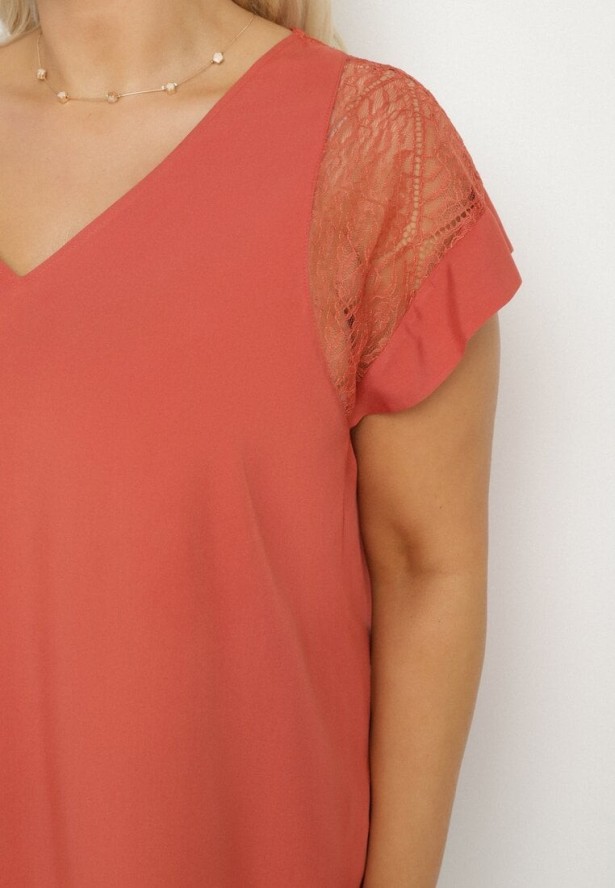 Beżowa Bluzka z Wiskozy z Przezroczystymi Wstawkami Zelauri