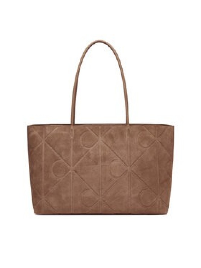 Calvin Klein Torebka Emblem Aop Embossed Suede Tote LV04F3334G Beżowy