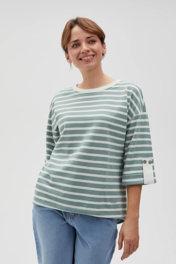 Bluza oversize w paski z szerokimi rękawami oliwkowa