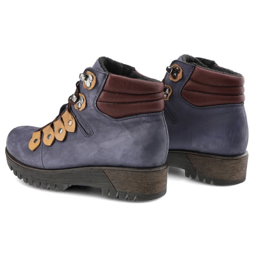Granatowe Botki Pollonus Damskie Skórzane Obuwie