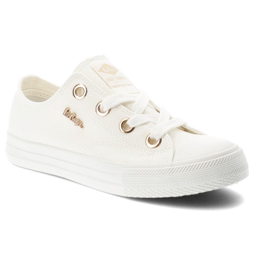 Trampki damskie Lee Cooper, cholewka z materiału tekstylnego wiązanie z przodu na płaskiej podeszwie, białe, LCW-26-02-4068L SVL-653