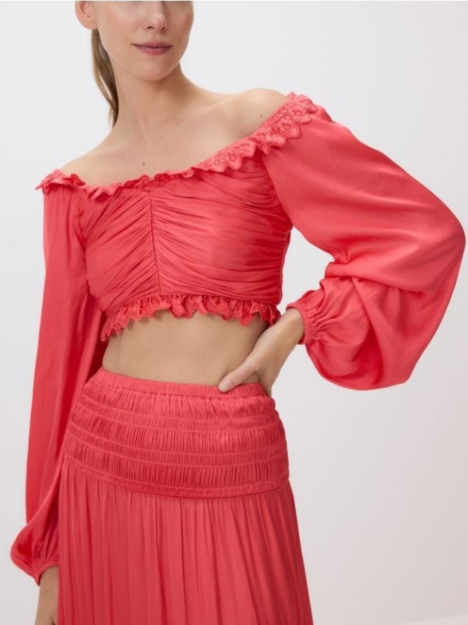 Bluzka z drapowaniem - koralowy