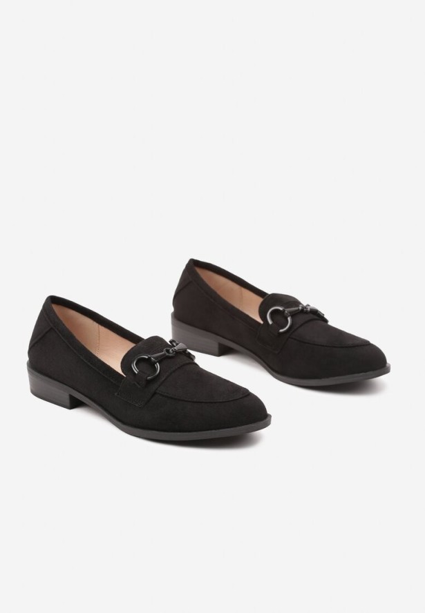 Czarne Mokasyny Vices z Wkładką ze Skóry Naturalnej Zdobione Łańcuszkiem Delariona