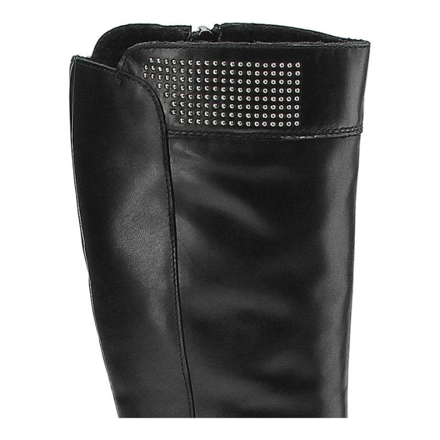 Czarne Kozaki Simen Damskie Skórzane Buty Zimowe