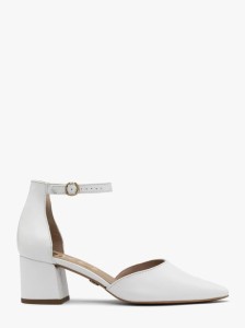 Białe czółenka damskie z paskiem wokół kostki