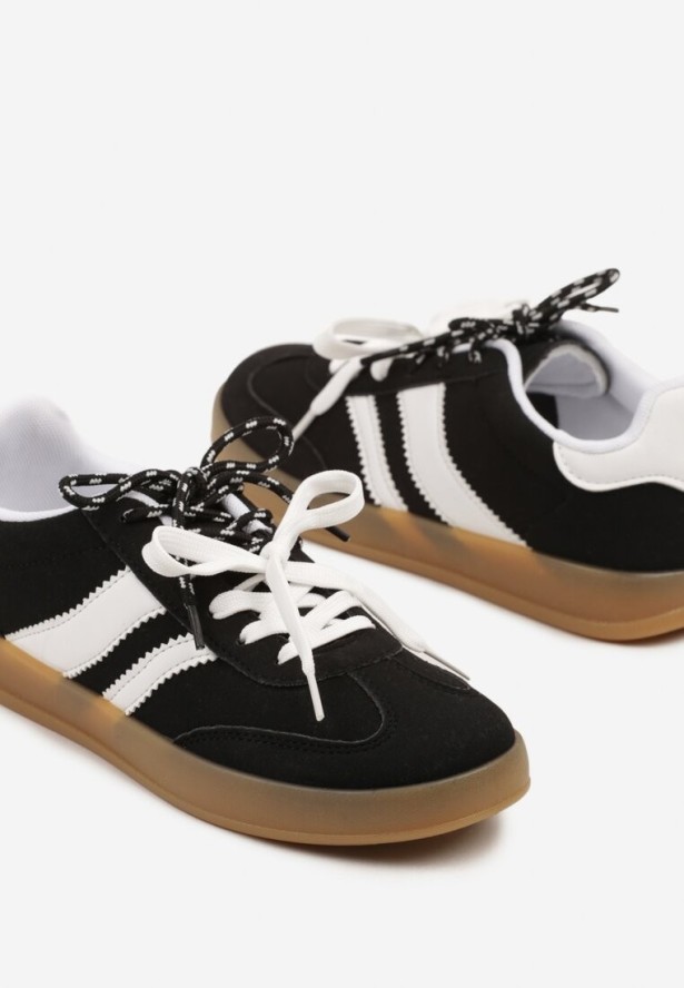 Czarno-Białe Sneakersy w Stylu Klasycznych Tenisówek z Ekozamszu Lorlevia
