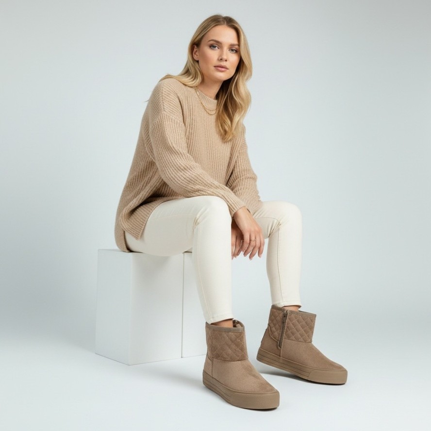 Beżowe Botki Big Star Ocieplane Obuwie Damskie