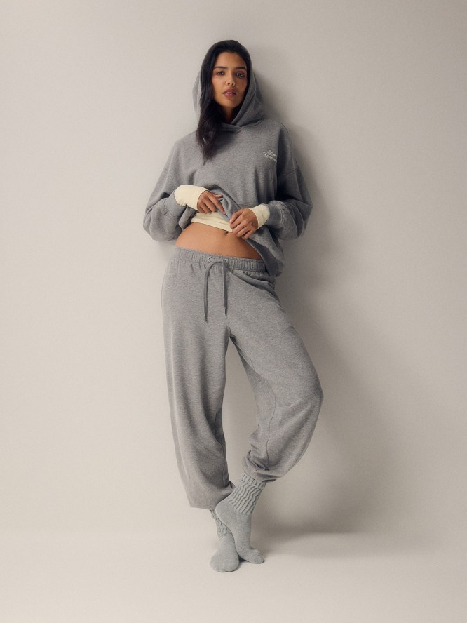 4F Bluza dresowa loose z kapturem damska - szara M