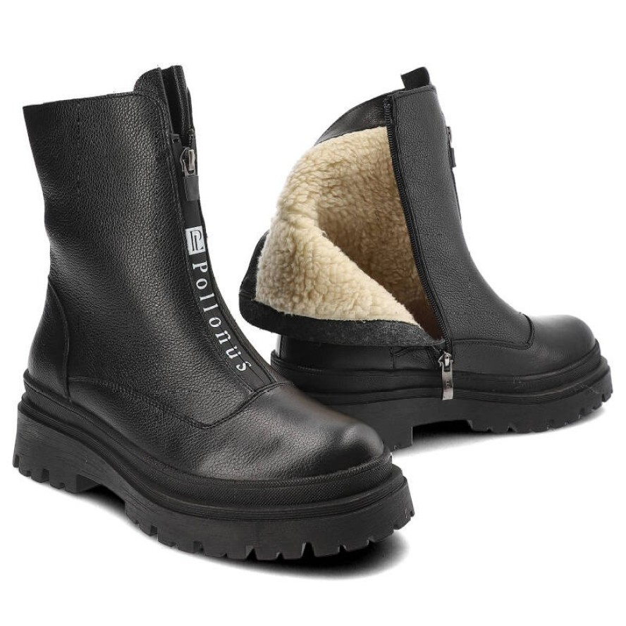 Czarne Botki Pollonus Ocieplane Buty Damskie