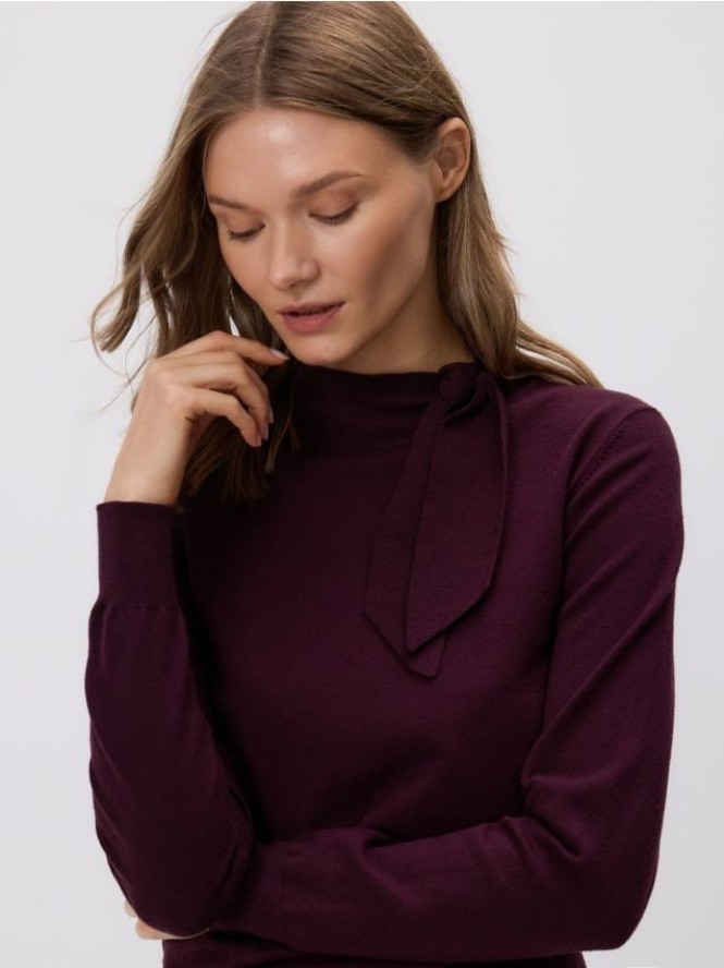 Sweter z wiązaniem - mahoniowy