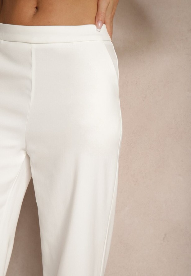 Białe Spodnie Garniturowe z Wiskozą High Waist o Szerokim Kroju Lisiorena