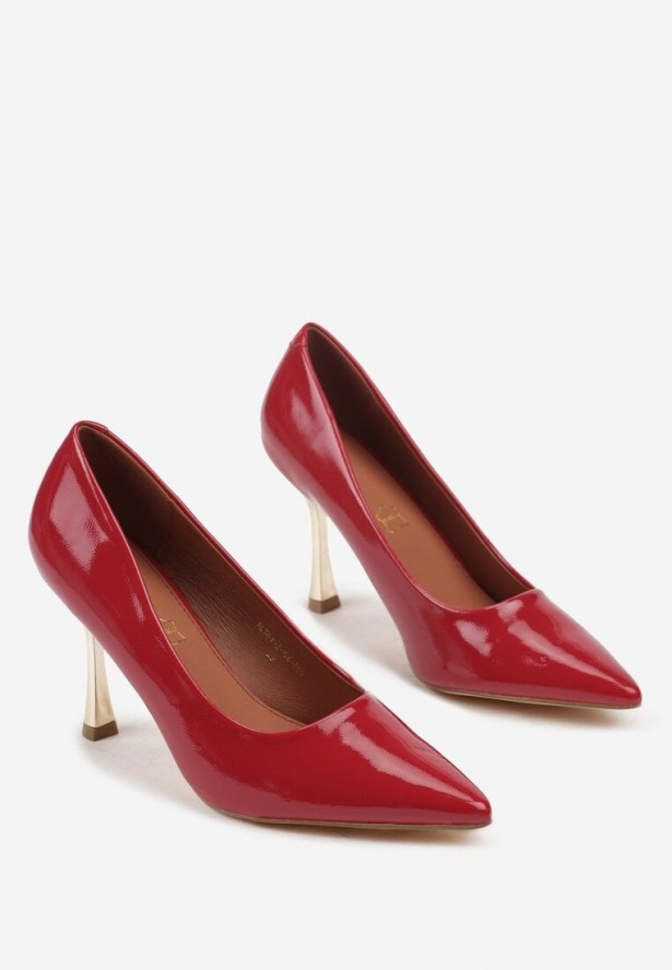 Czerwone Lakierowane Szpilki Vices ze Skórzaną Wkładką i Metaliczną Wstawką Fallenisse