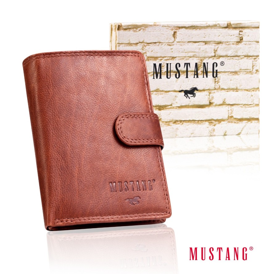 MUSTANG Denimo High Wallet Side Opening With Button SKÓRZANY PORTFEL POJEMNY NA KARTY PREMIUM