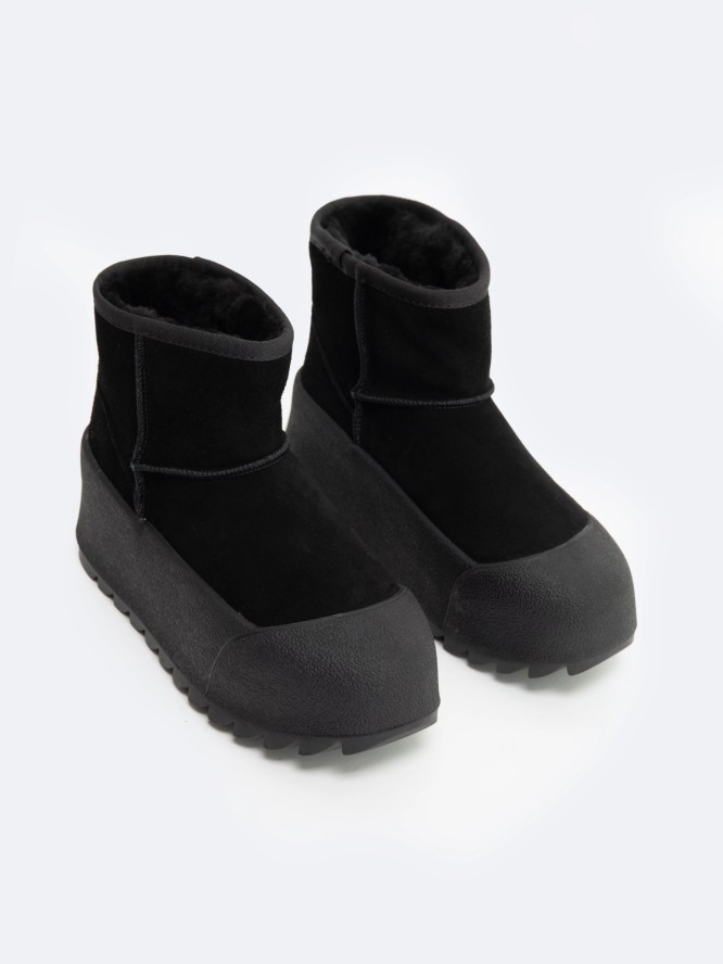 śniegowce damskie ze skóry naturalnej czarne OO274A213 906