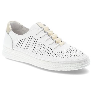 Sneakersy damskie S.Barski, cholewka skóra naturalna perforowana wiązanie klasyczne niski fason zaokrąglony nosek, białe, GR61-5992