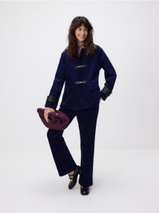 Sztruksowa kurtka z kołnierzykiem - granatowy