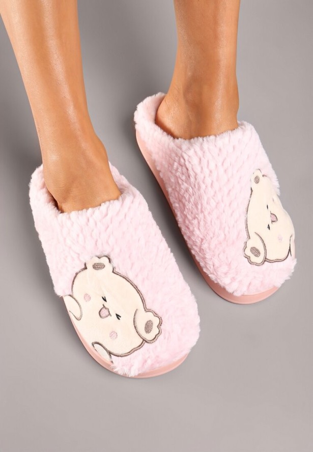 Różowe Kapcie na Platformie Ozdobione Haftowanym Motywem Laorisia