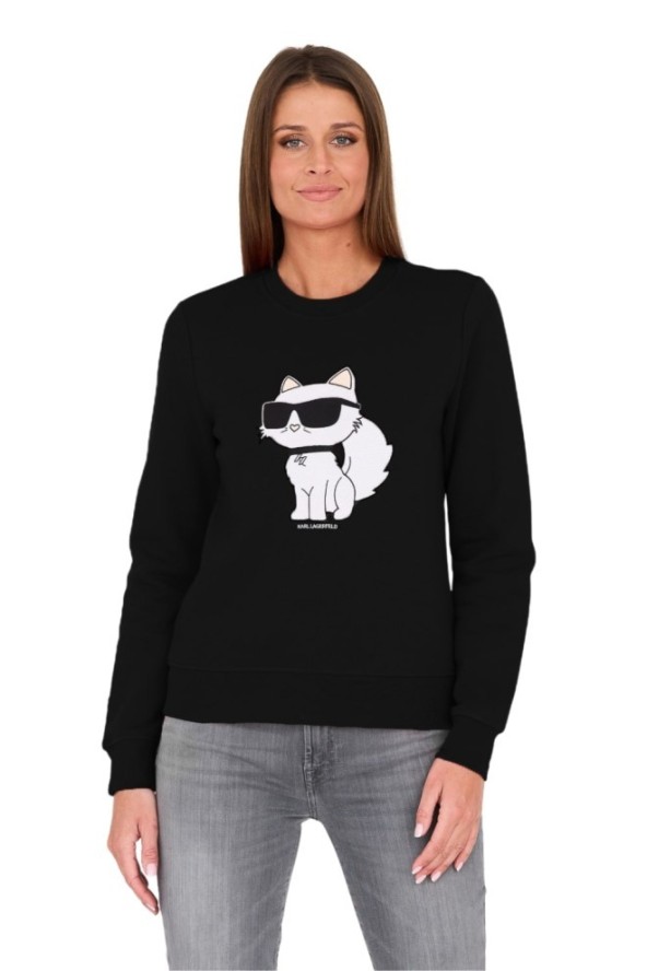 KARL LAGERFELD Czarna damska bluza Ikonik 2.0 Choupette Sweat, Rozmiar XS