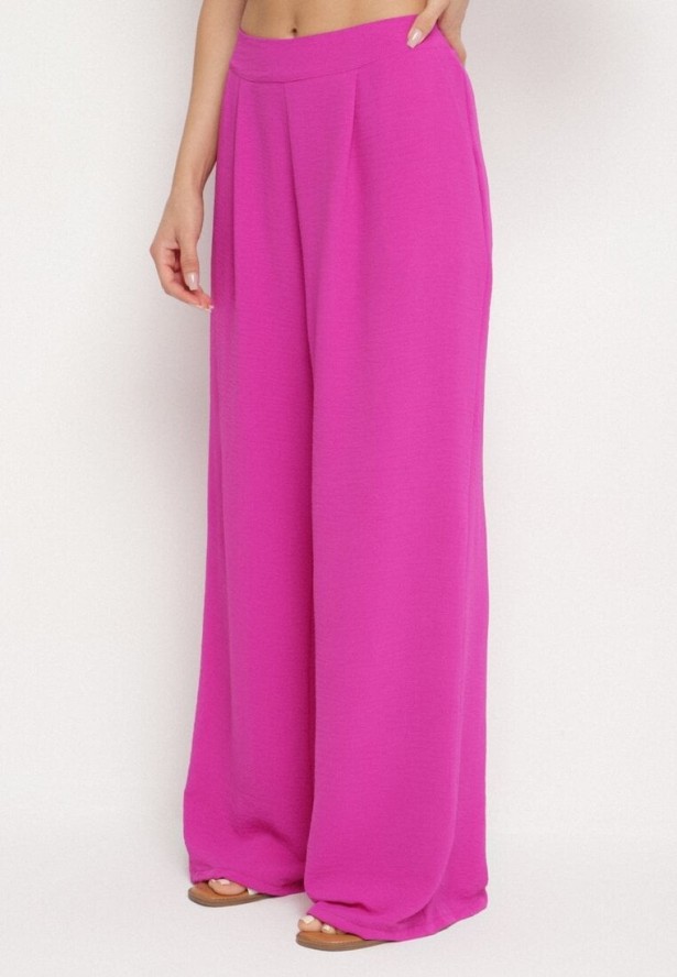 Fioletowy Komplet Bluzka z Asymetrycznym Dołem i Szerokie Spodnie Ralavinea