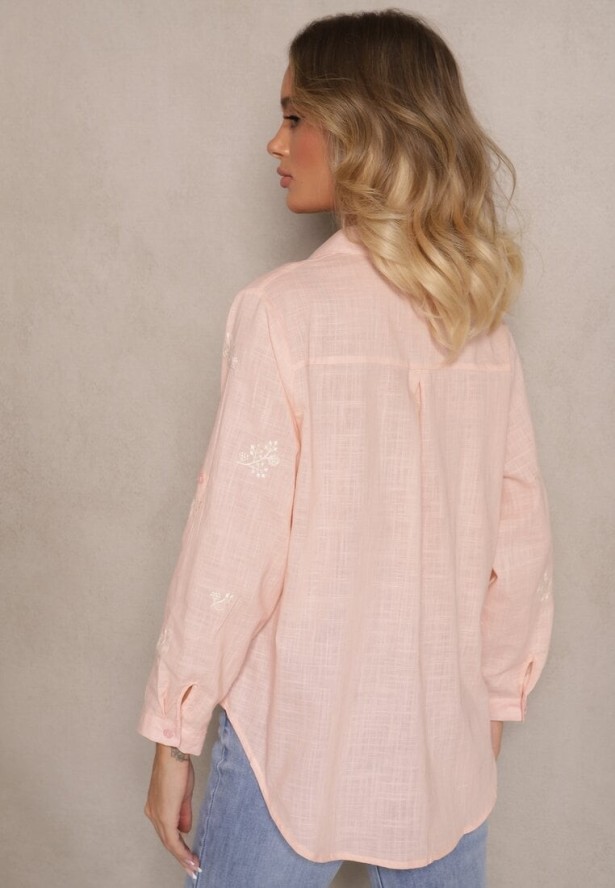 Różowa Koszula z Bawełny z Regulacją przy Rękawach Dorione