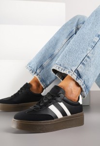 Czarne Sneakersy na Kauczukowej Podeszwie Ozdobione Paskami Nilimea