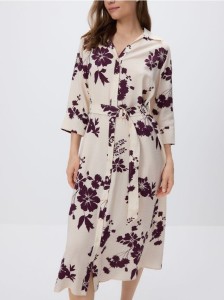 Koszulowa sukienka midi z paskiem - złamana biel