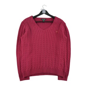 Second life - Lauren Ralph Lauren Sweter damski ze splotem czerwony - Jak nowy
