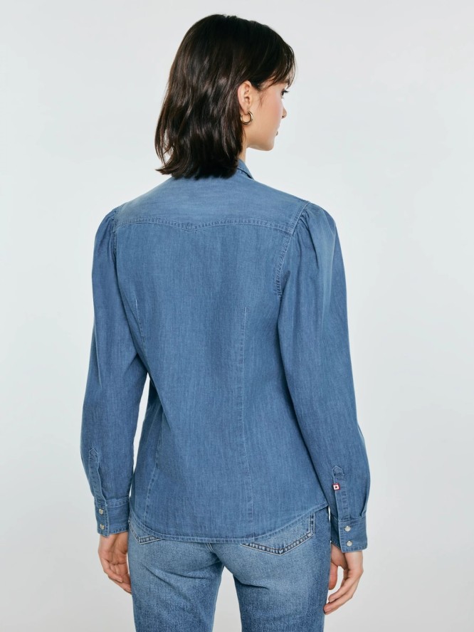 Koszula damska jeansowa z bufkami niebieska Indiana 164