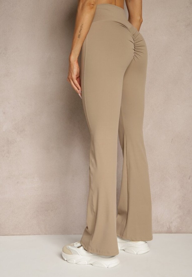 Beżowe Legginsy Dzwony High Waist Orruvana