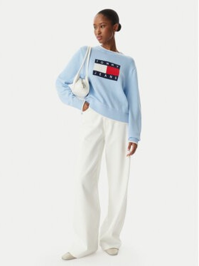 Tommy Jeans Sweter Intarsia Flag Badge DW0DW22316 Niebieski jasny Relaxed Fit