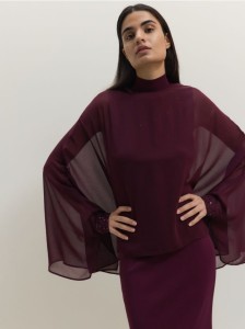 Ponczo z cekinami - mahoniowy