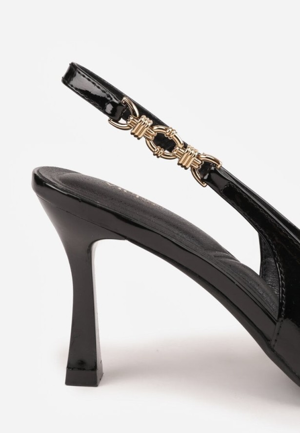 Czarne Eleganckie Szpilki Slingback VICES z Ozdobną Aplikacją przy Pasku Natera