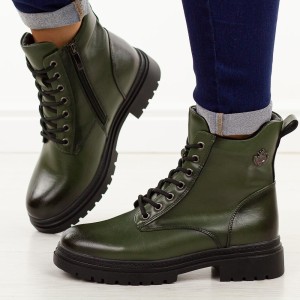 Zielone botki damskie na traperze Potocki 19324