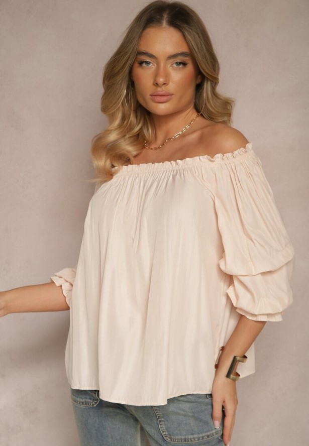 Jasnoróżowa Bluzka z Wiskozą Ozdobiona Falbanami Melzivia