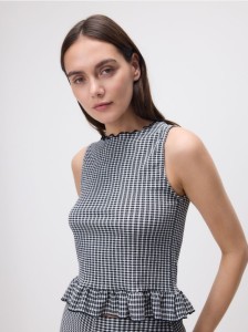 Top w kratkę vichy - czarny