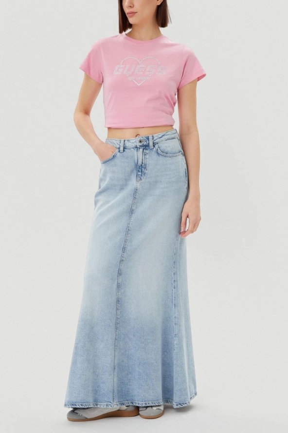 GUESS Różowy damski t-shirt Narciso, Rozmiar XL