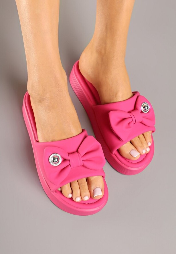 Fuksjowe Klapki na Grubej Podeszwie z Kokardką Meradriella