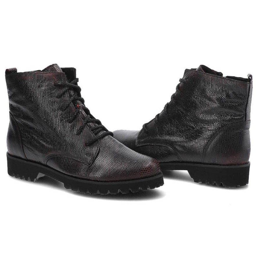 Botki damskie Maciejka, ocieplane ze skóry licowej i na płaskiej podeszwie, bordowe, 02674-23-00-3