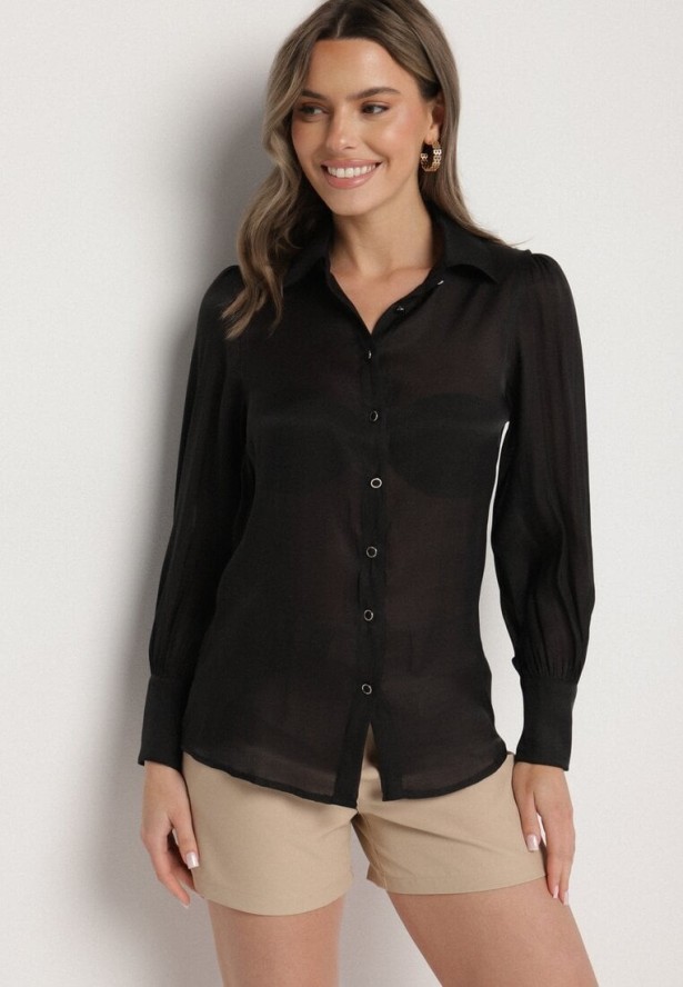 Czarna Klasyczna Koszula z Wiskozą Linarina