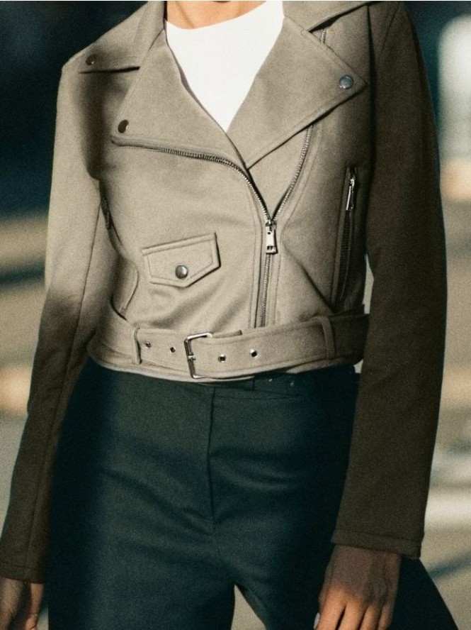 Kurtka ramoneska z imitacją zamszu - zielony