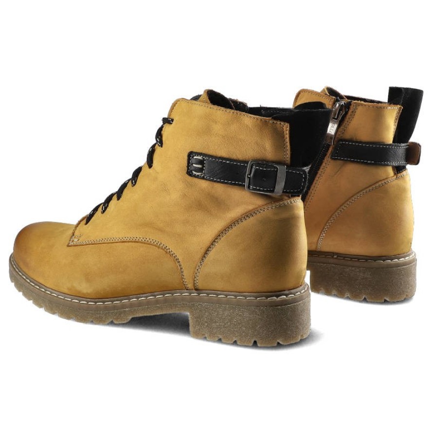 Żółte Botki Pollonus Damskie Stylowe Obuwie