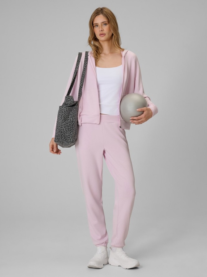4F Bluza dresowa regular z kapturem damska - różowa S