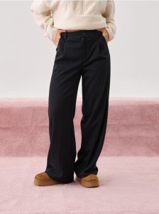 Spodnie wide leg ze szlufkami - czarny