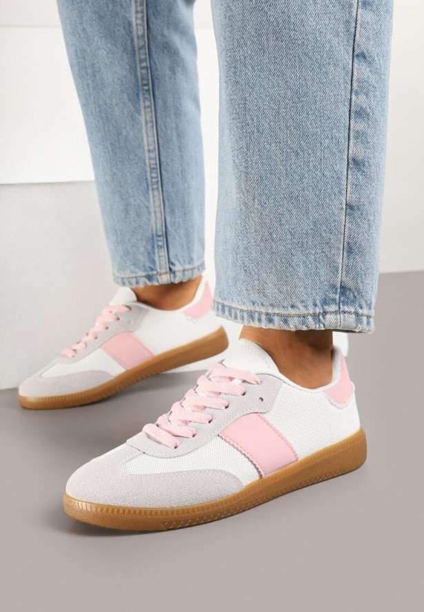 Biało-Różowe Sneakersy Retro w Stylu Klasycznych Tenisówek Tanonea