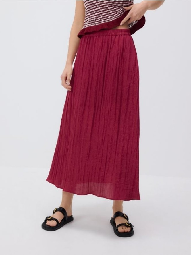 Spódnica midi z gniecionej tkaniny - bordowy