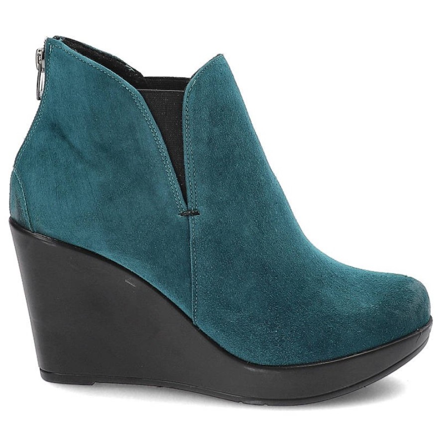 Niebieskie Botki Karino Damskie Buty Na Koturnie