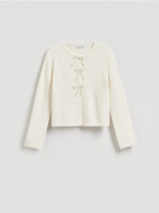 Kardigan z kokardkami - kremowy