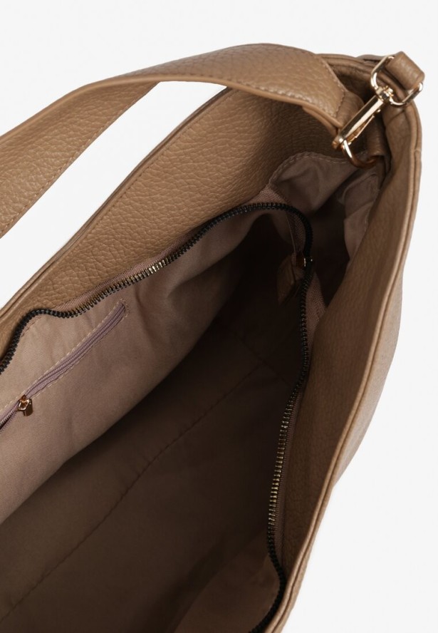 Beżowa Torebka Hobo Shopper Ozdobiona Plecionką Nalorella