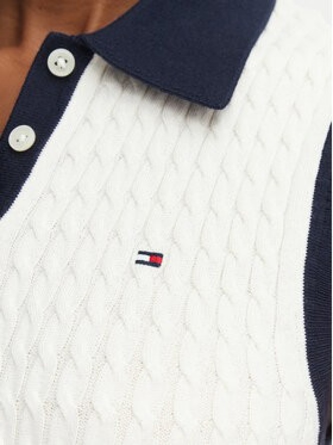 Tommy Hilfiger Sweter Fine Gg Cable WW0WW50102 Kremowy Regular Fit