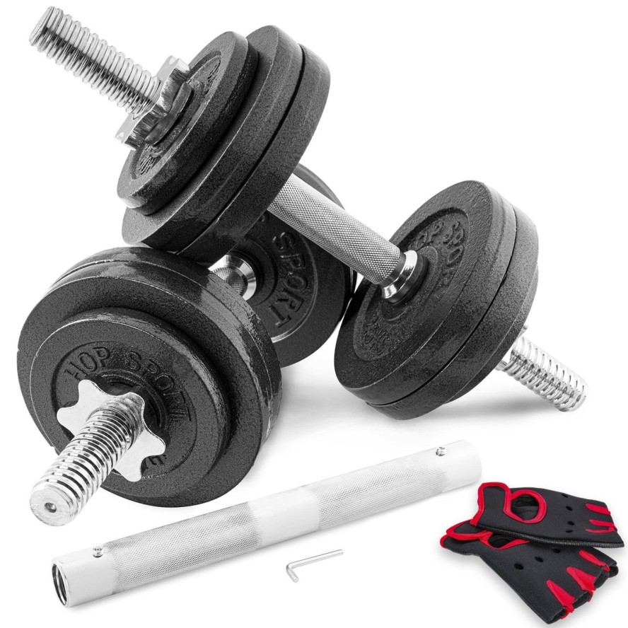 Zestaw hantli żeliwnych 2x15kg Hop-Sport z przedłużanym gryfem